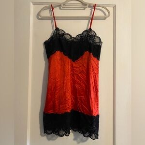 Vintage 90s Victorias Secret Satin Lace Red Black Sexy Slip Lingerie